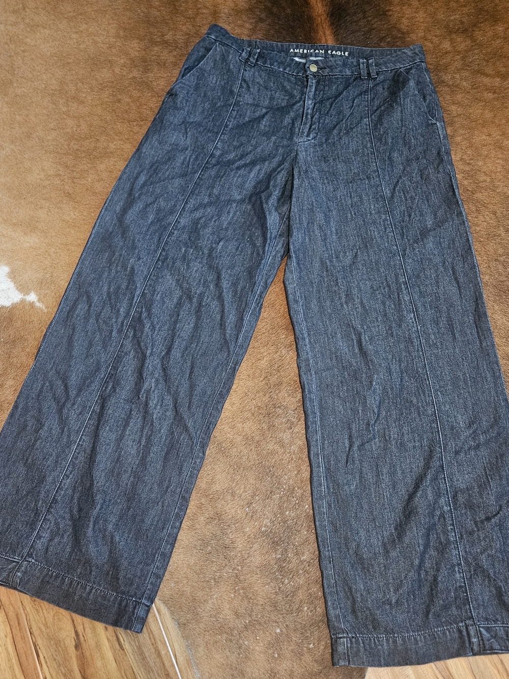 American Eagle Convertible Trouser Jeans Wide Leg Dark Wash 12 Long